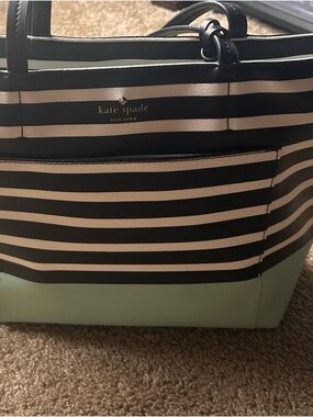 kate spade New York Black & Cream Striped Tote with Mint Base